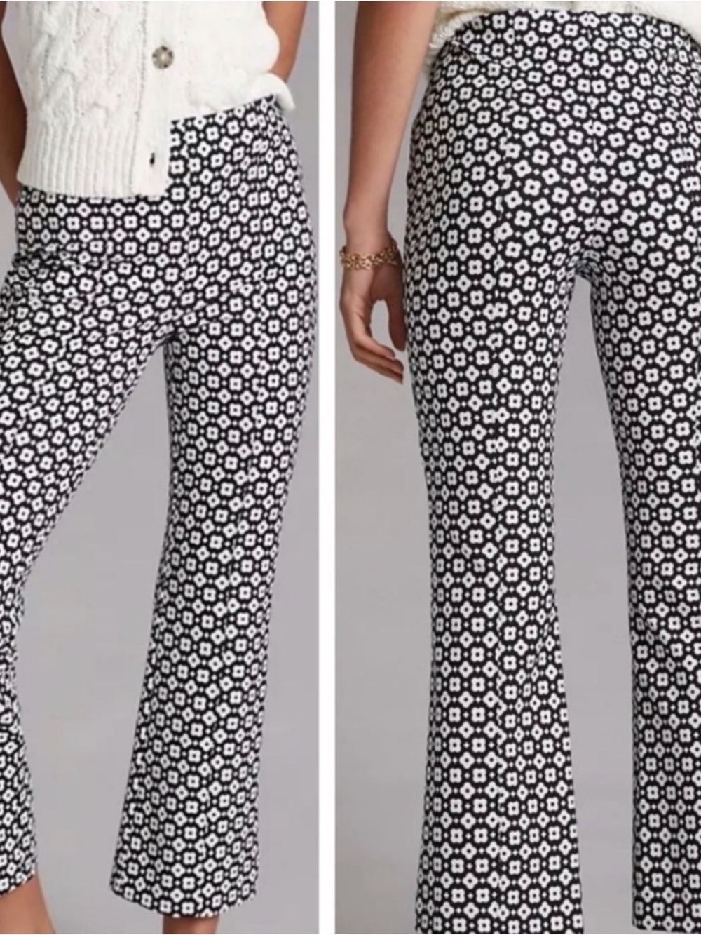 Anthropologie Maeve Black & White Floral Stretch Flare Pants XS